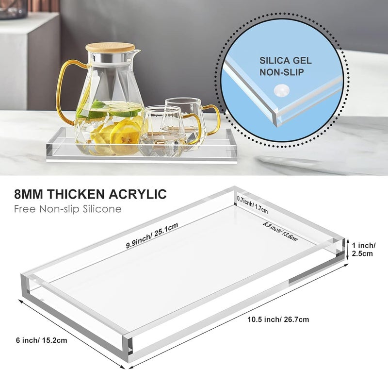 Cilinta Vanity Tray 8mm Thicken Clear Acrylic Organizer Tray 10.5 * 6" for Bathroom Sink Countertops, Dresser Tops, Toilet, Perfume, Soap, Rings, Earrings and Necklace Small Decorative Tray for Home - Image 3